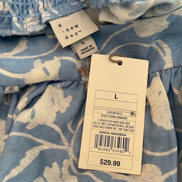 A New Day Blue & White Floral Linen Blend Paper Sack Maxi Dress w/ ruffles; L - Picture 5 of 14